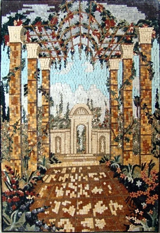 Backyard Scene - Dragonfly Mosaic Handmade - Mesh Backing