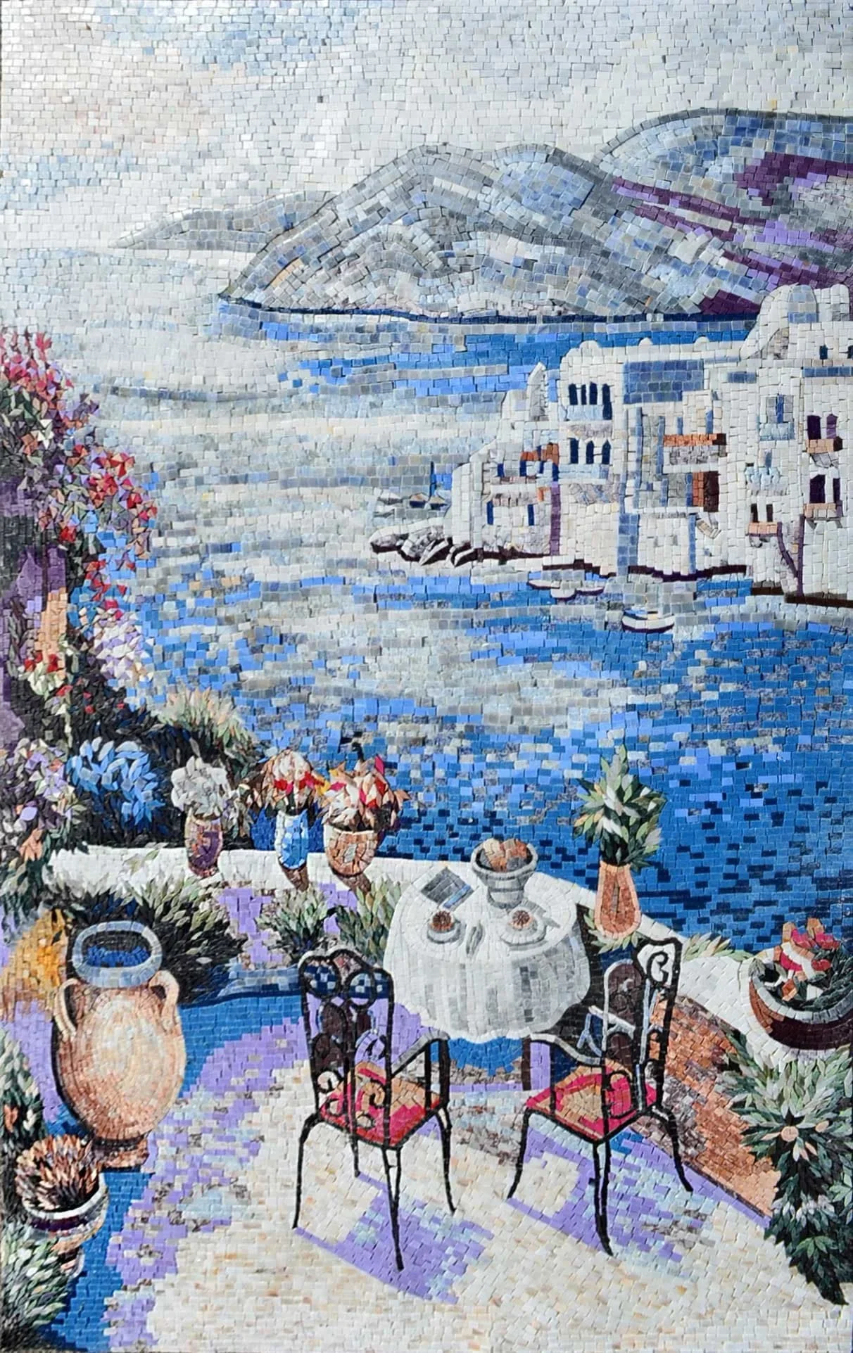 Terrace View - Marble Mosaic Tree Coffee Table Mural - Mesh Backing