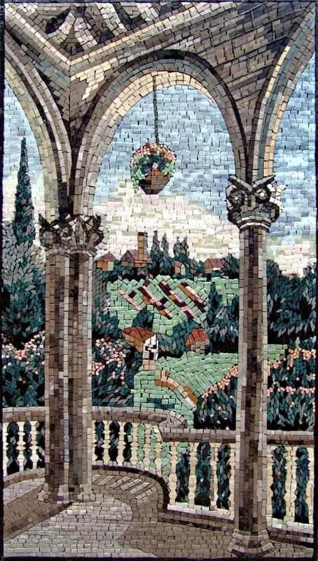 Arched View - Marble Mosaic Countryside Nature - Mesh Backing