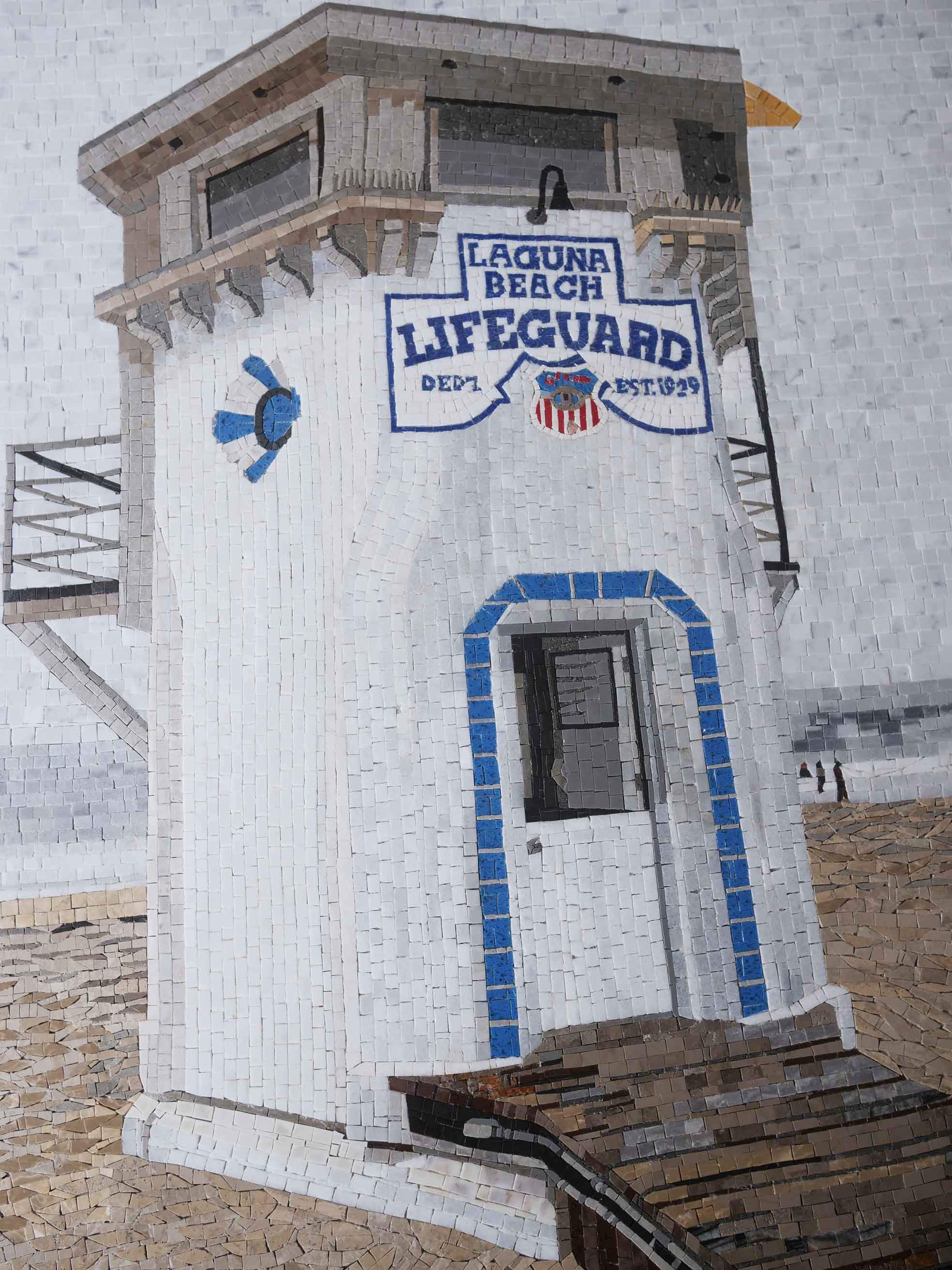 Laguna Beach Lifeguard Tower - Marble Wall Decor Mosaic Custom Made - Mesh Backing - Image 2