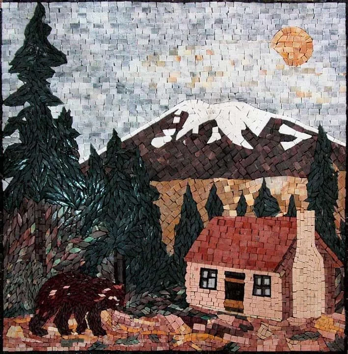 Forest Patterned Scene - Marble Dragonfly Mosaic Natural - Mesh Backing