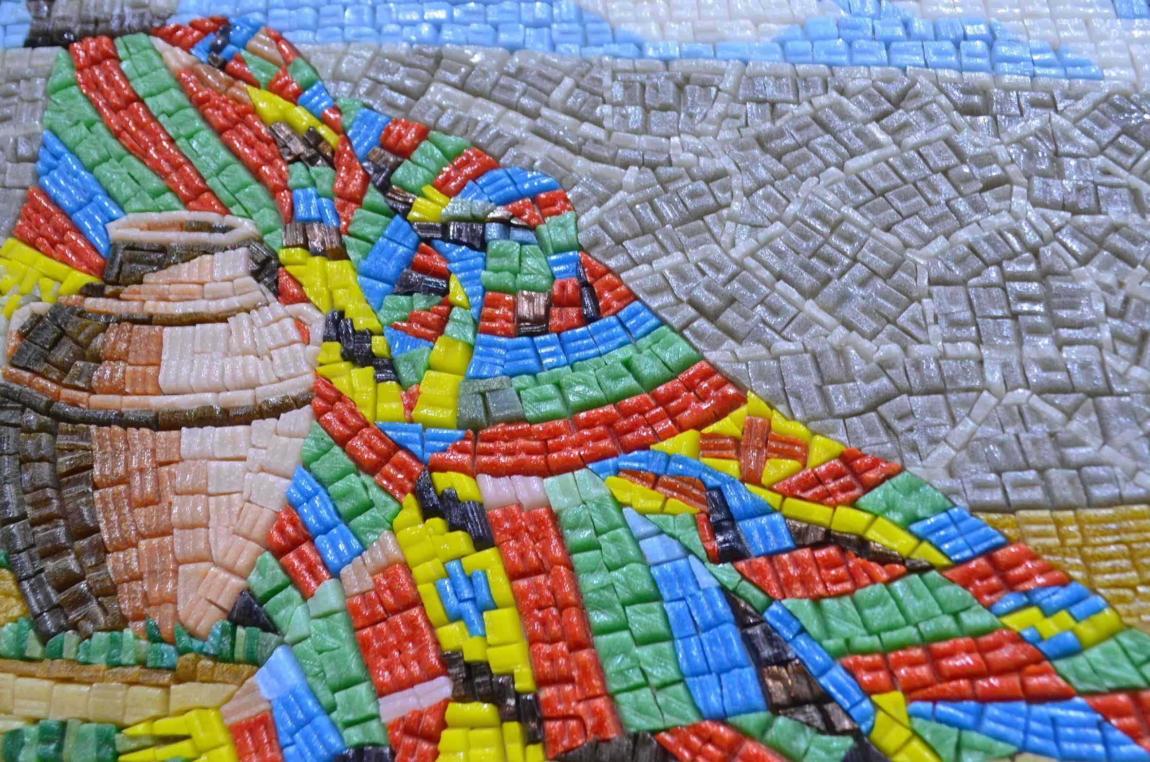 Figure With Ladder - Glass Tile Mosaic Art - Mesh Backing - Image 2