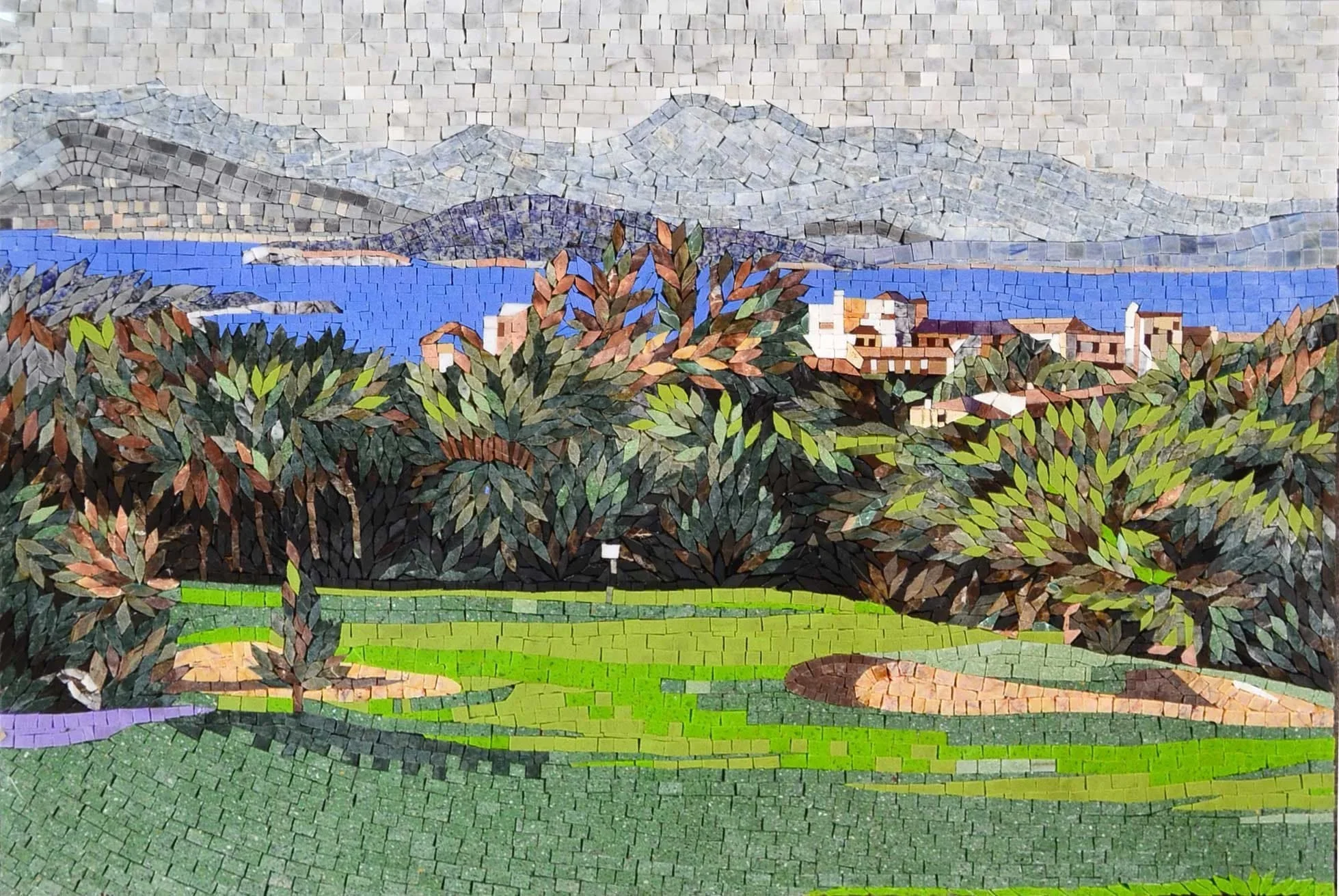 Golf Course Scene - Mosaic Tile Art - Mesh Backing