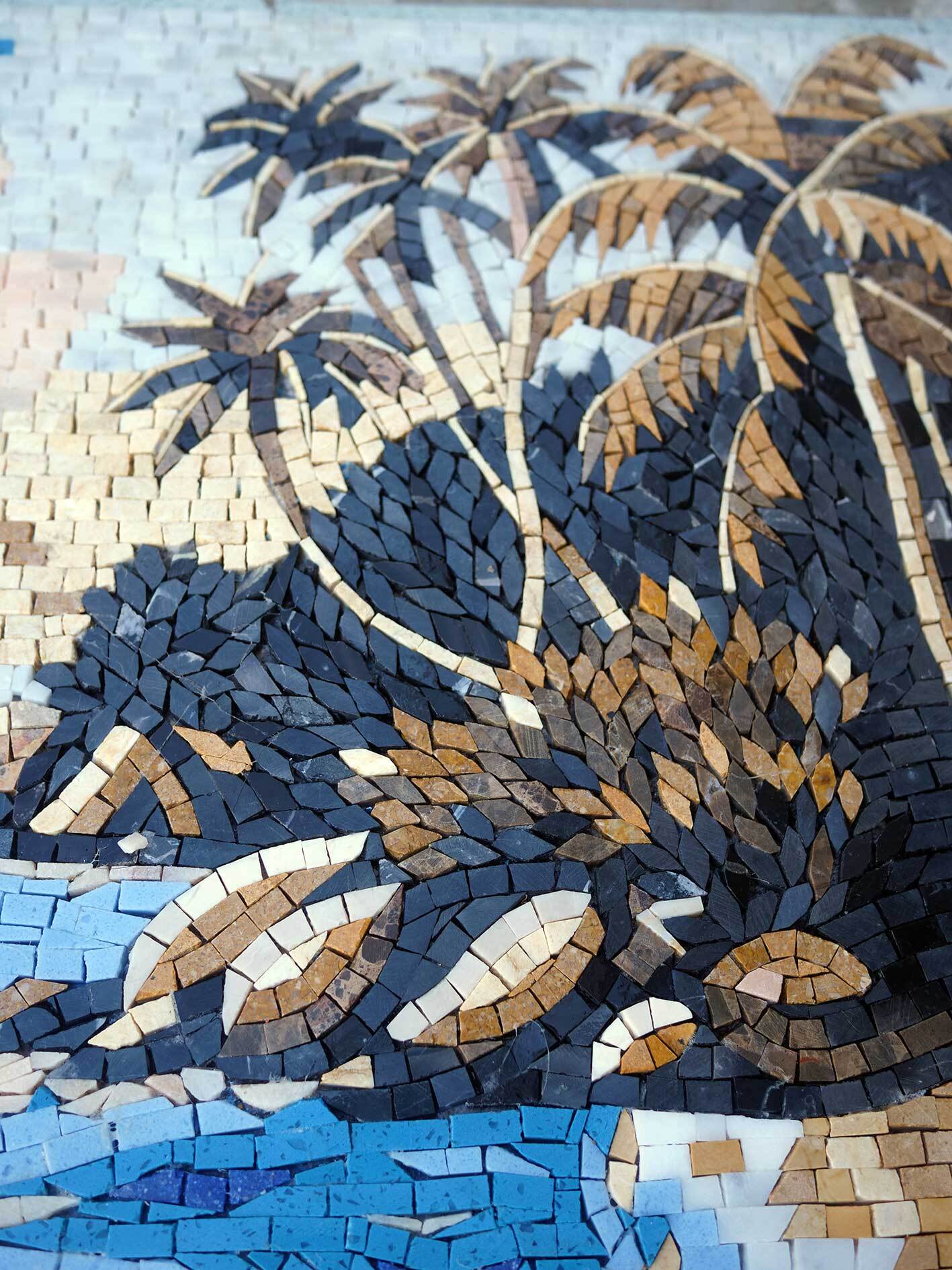 Beach Seascape Palm Trees - Marble Floor Mosaic Handmade Natural Art Tropical Tree Wall Mural - Mesh Backing - Image 2