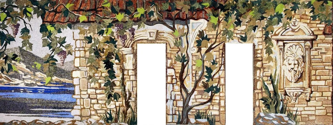 Geometric Vine Landscape - Marble Modern Home Decor Mosaic Masterpiece Mural - Mesh Backing