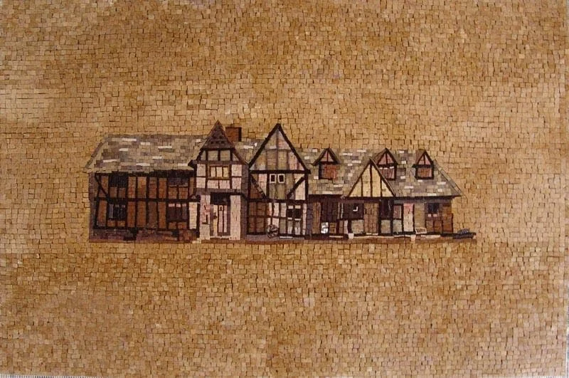 Architecture Sketch - Minimalist Mosaic Art - Mesh Backing