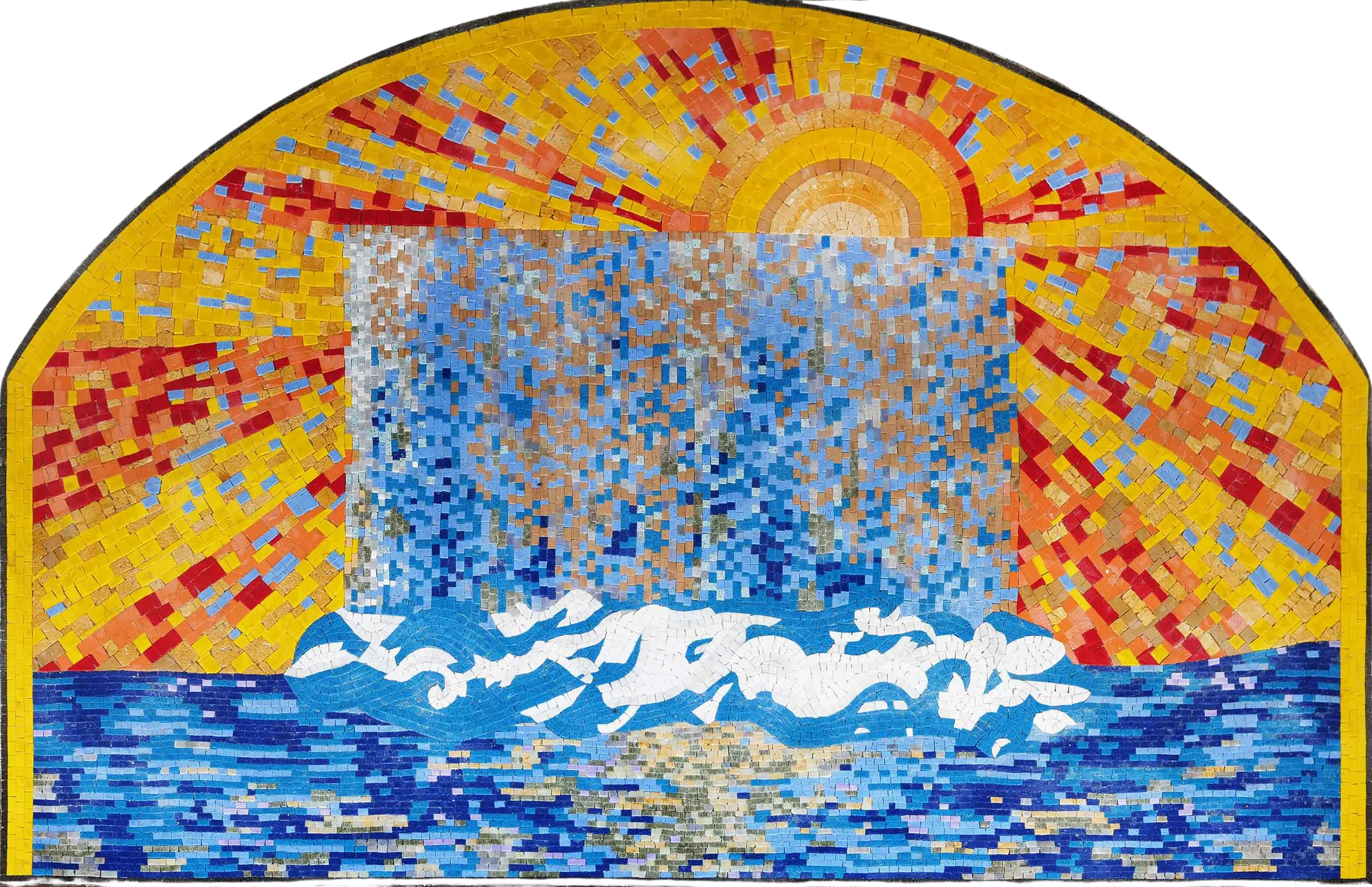 Waterfall Scene - Pool Mosaic Designs Sunrise - Mesh Backing