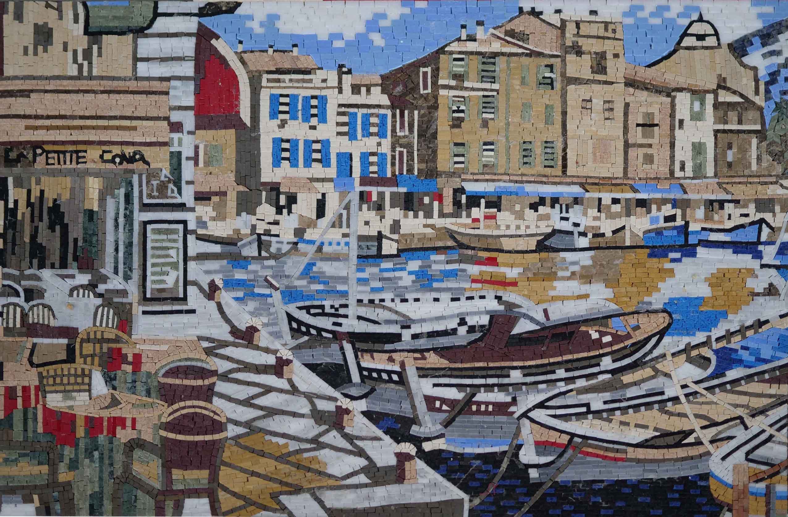 Geometric Harbor Scene - Mosaic Artwork - Mesh Backing