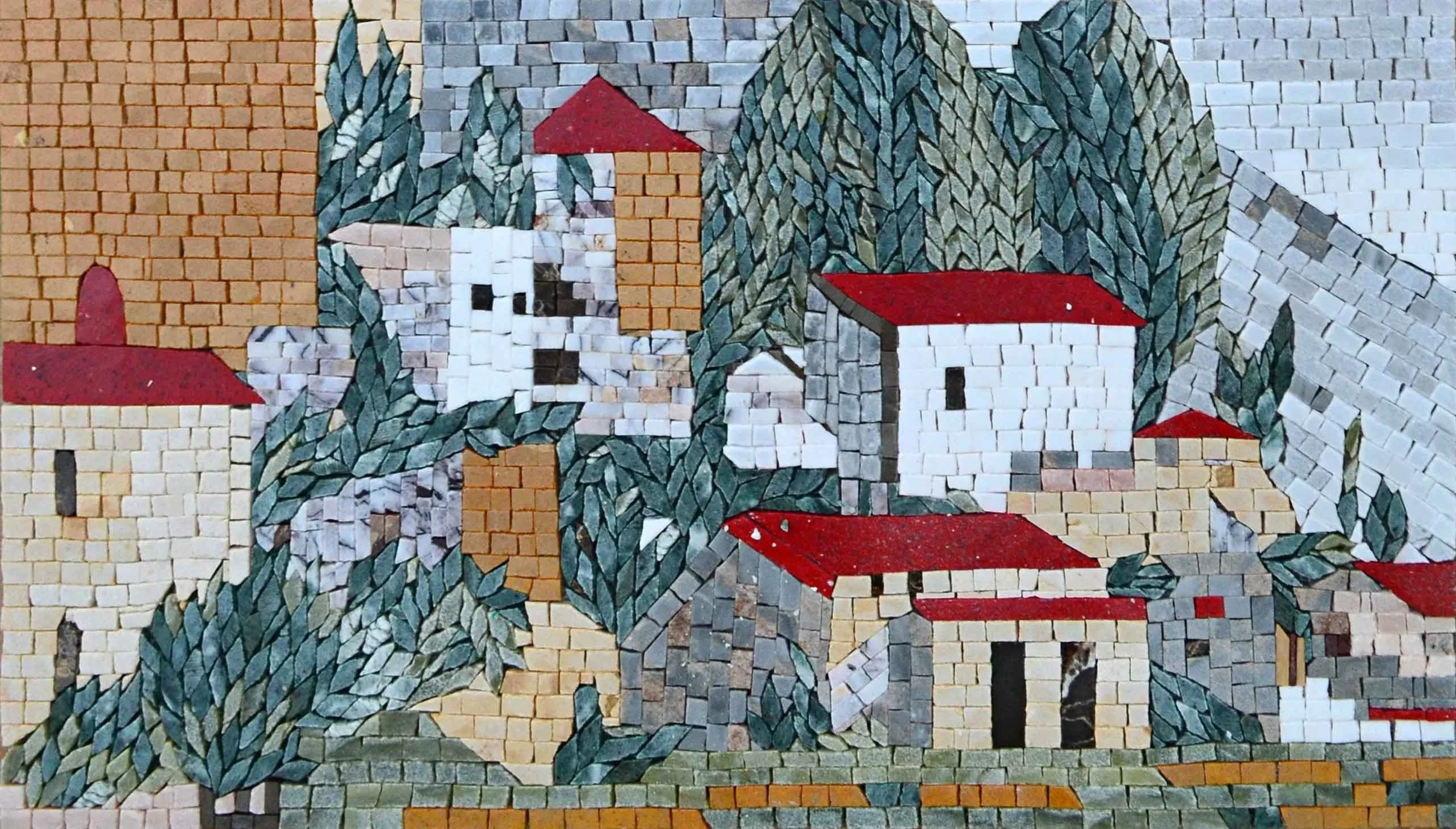 Village Scene - Mosaic Portrait Designs - Mesh Backing