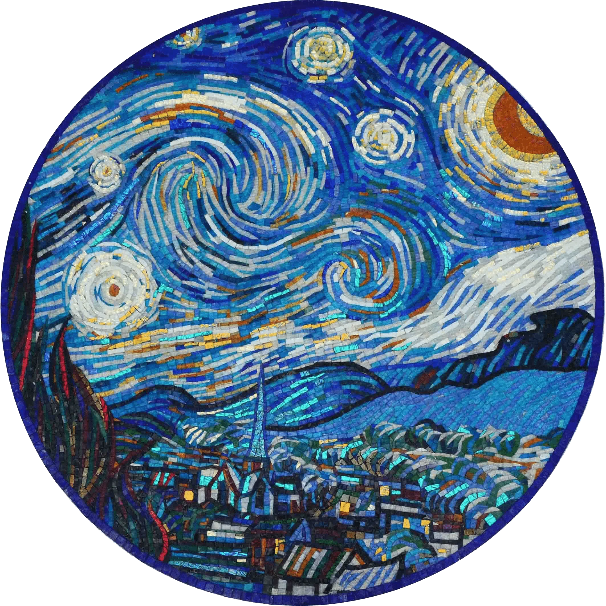 Swirling Starry Night Medallion - Beach Life Mosaic - Mesh Backing