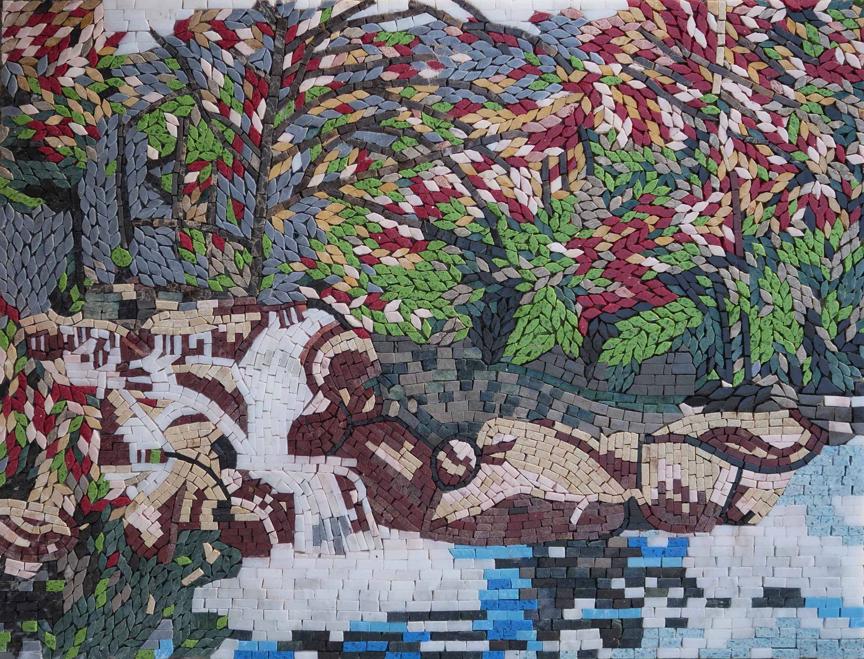 Landscape Trees - Marble Mosaic Tiles Scenery - Mesh Backing