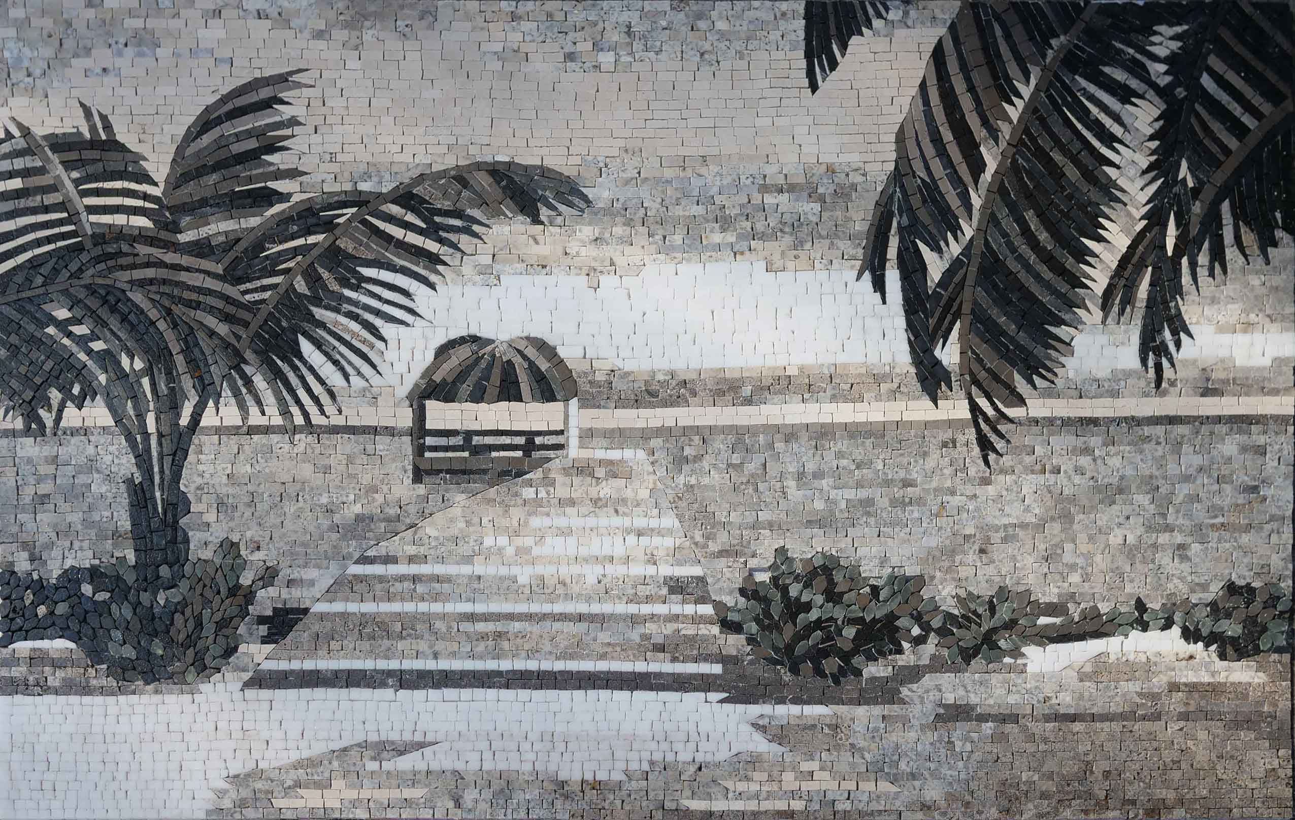 Geometric Beach Scene - Mosaic Mural Wall Art - Mesh Backing