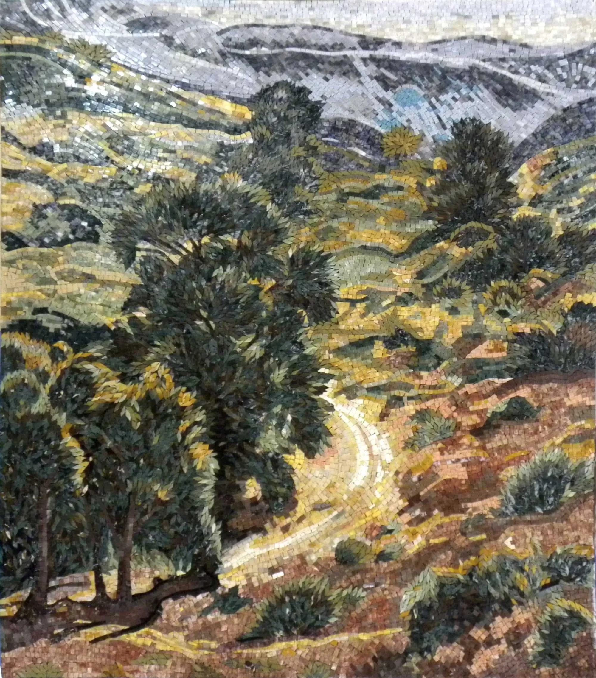 Native Landscape Natural Scene - Marble Mosaic Reproduction Luxury Handcrafted Art - Mesh Backing