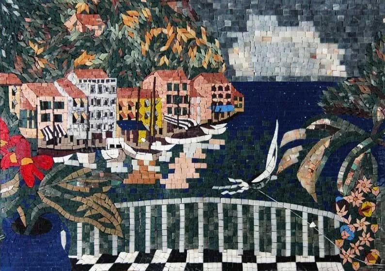 Patterned Scene - Marble Mermaid Mosaic Natural - Mesh Backing