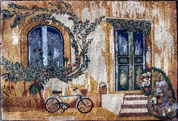 Bike The Window - Marble Mosaic Nature Art Handmade - Mesh Backing