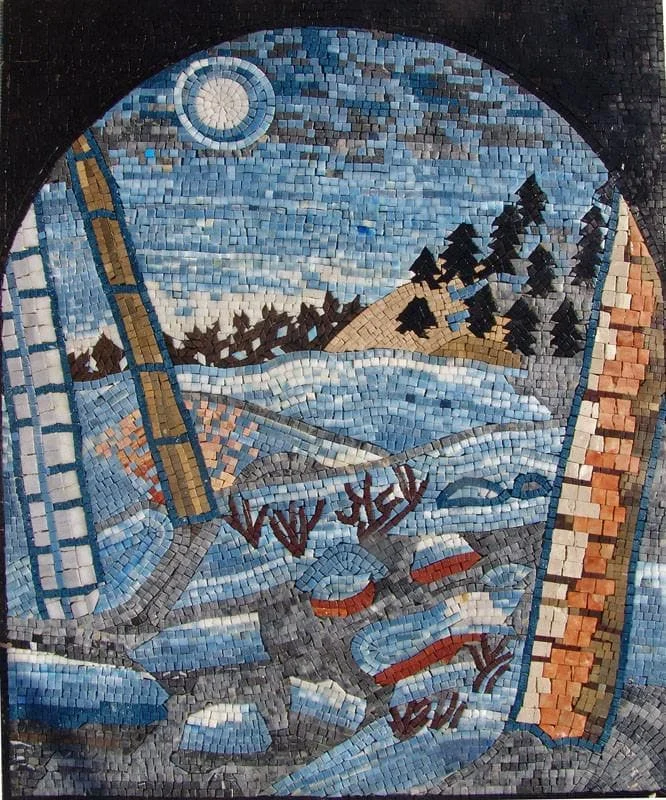 Geometric Scene - Mosaic Art For Sale Night - Mesh Backing