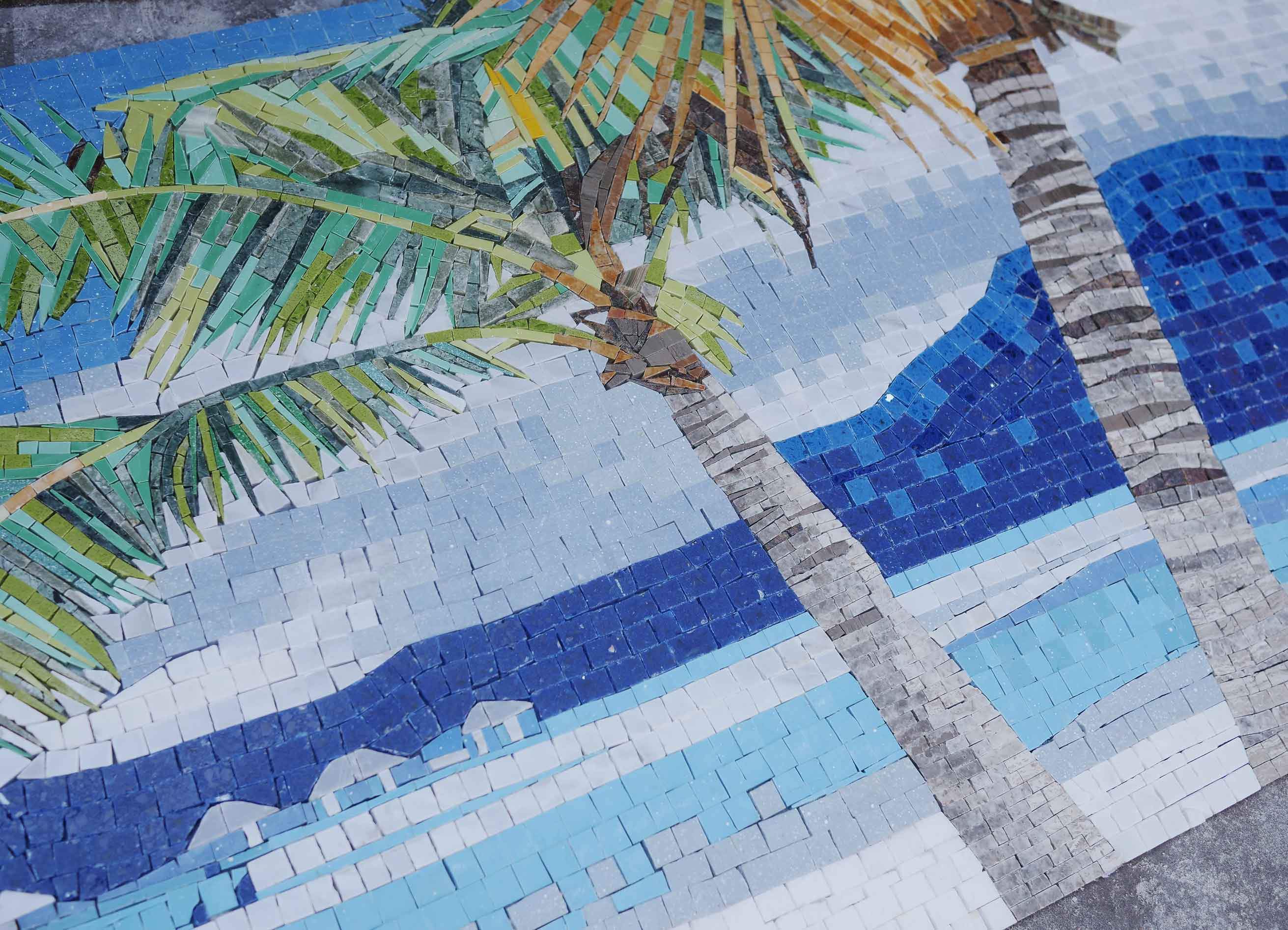 Palm Trees Beach Scene - Home Renovations Mosaic Tile Art Luxury Handcrafted Natural Stone - Mesh Backing - Image 3