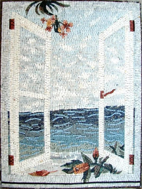 Opened Window Art - Marble Impressionist Mosaic Luxury Handcrafted - Mesh Backing