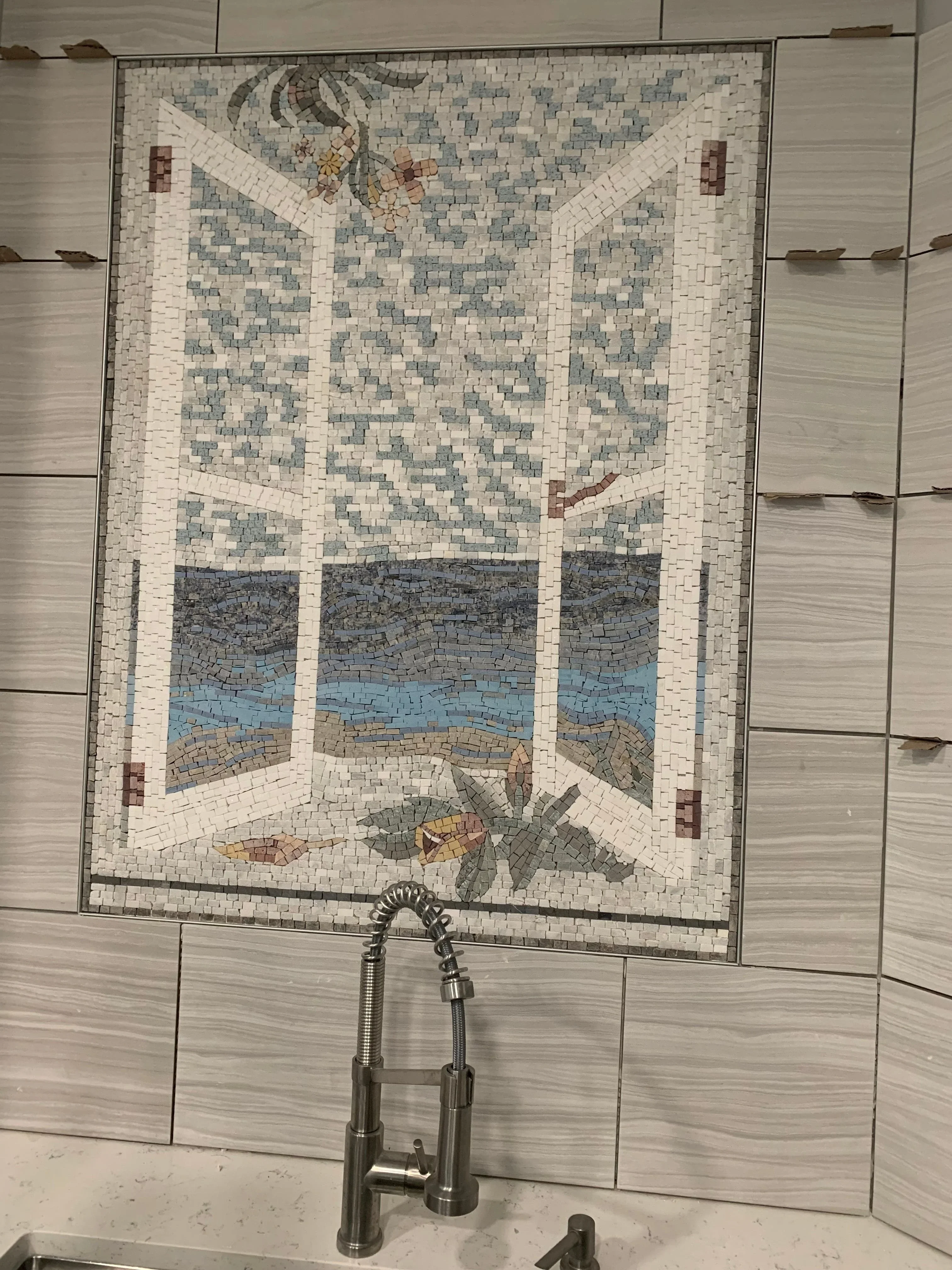 Opened Window Art - Marble Impressionist Mosaic Luxury Handcrafted - Mesh Backing - Image 2