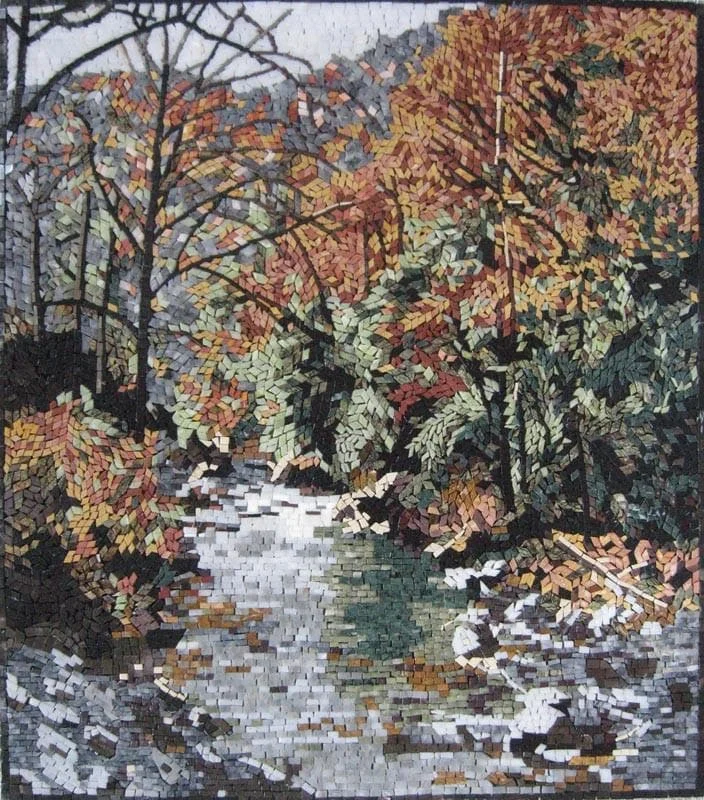 Landscape Riverside Woodland - Marble Mosaic - Mesh Backing