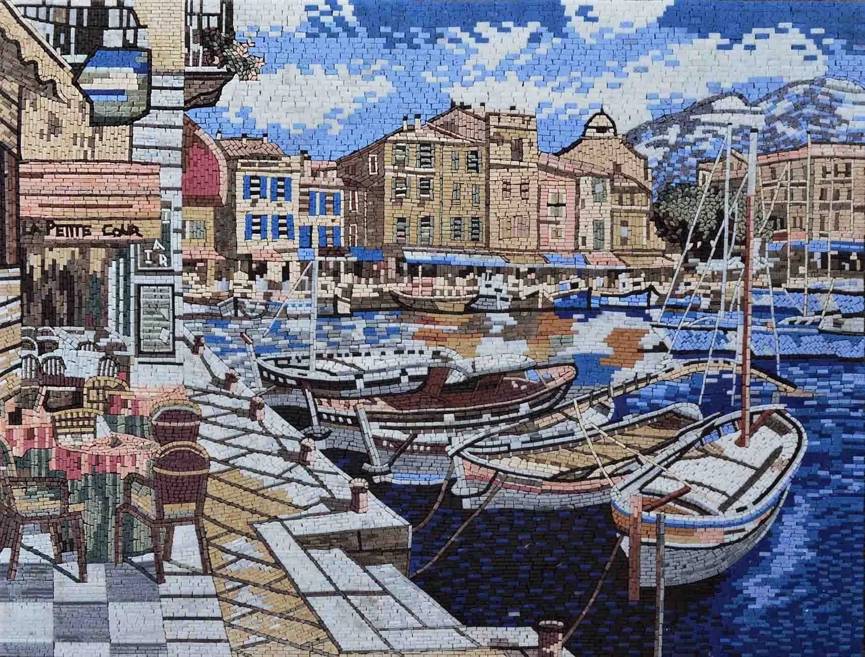 Geometric Town Scene - Mosaic Backsplash Art Reproduction - Mesh Backing