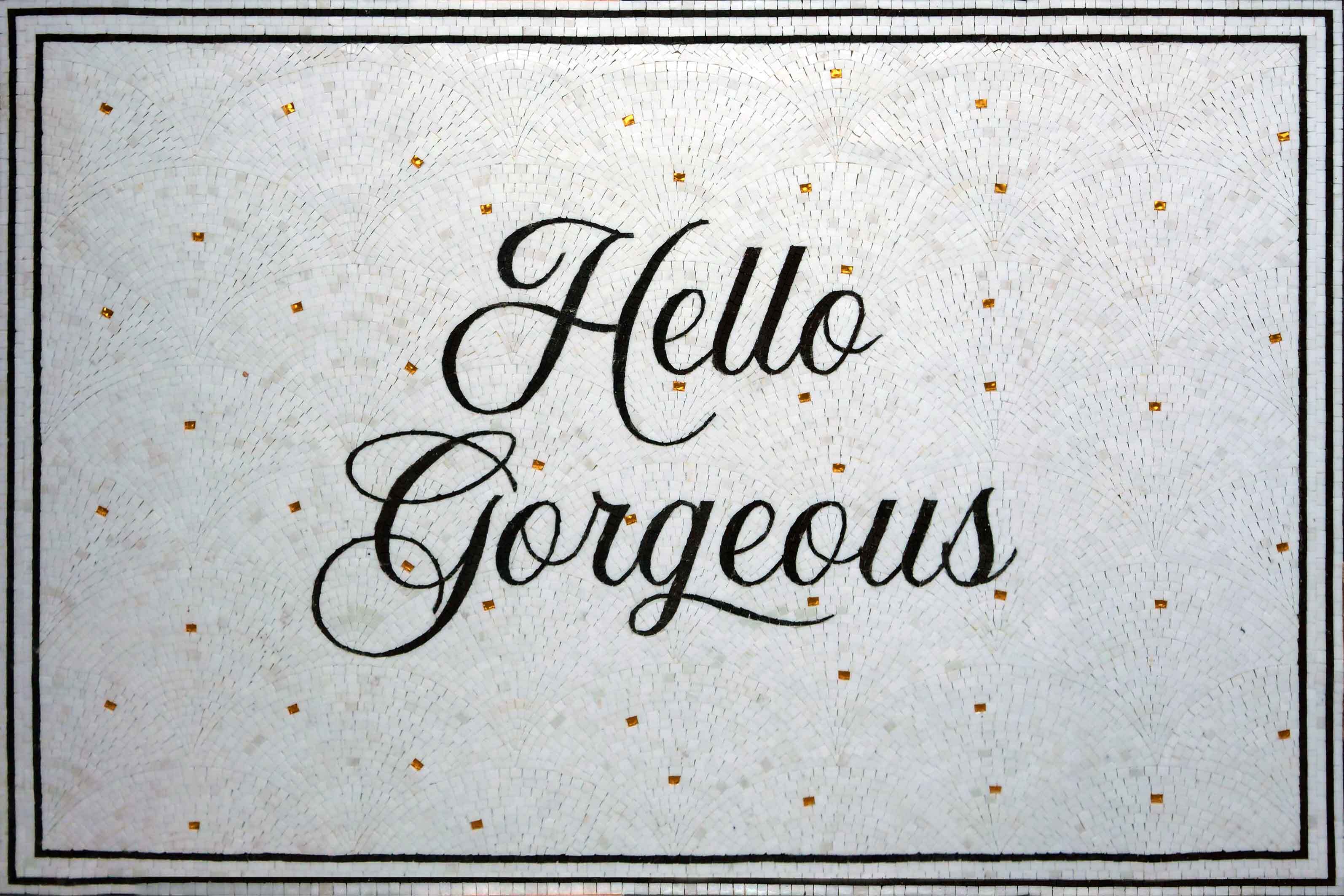 Hello Gorgeous Sign - Sunset Mosaic - Mesh Backing