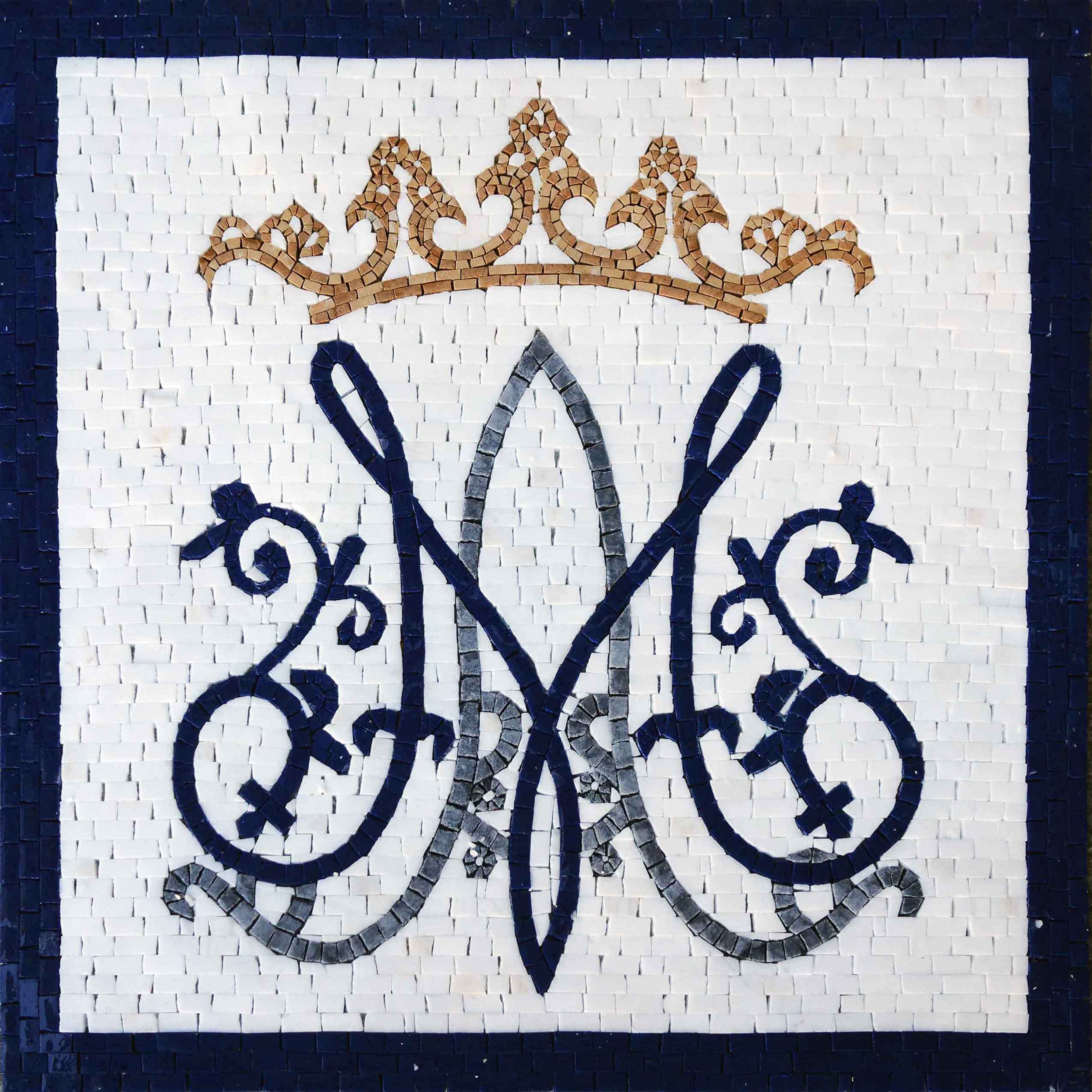 Monogram Crown Geometric - Marble Mosaic Reproduction Custom Art - Mesh Backing