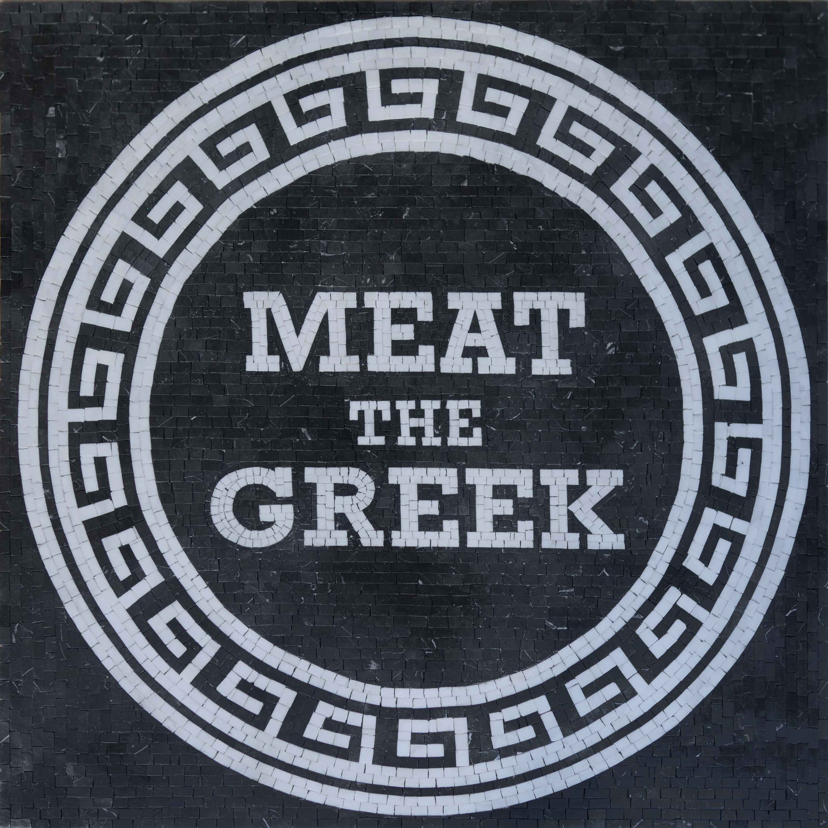 Meat The Greek Text - Marble Mosaic Flooring Custom Roman Border Art - Mesh Backing