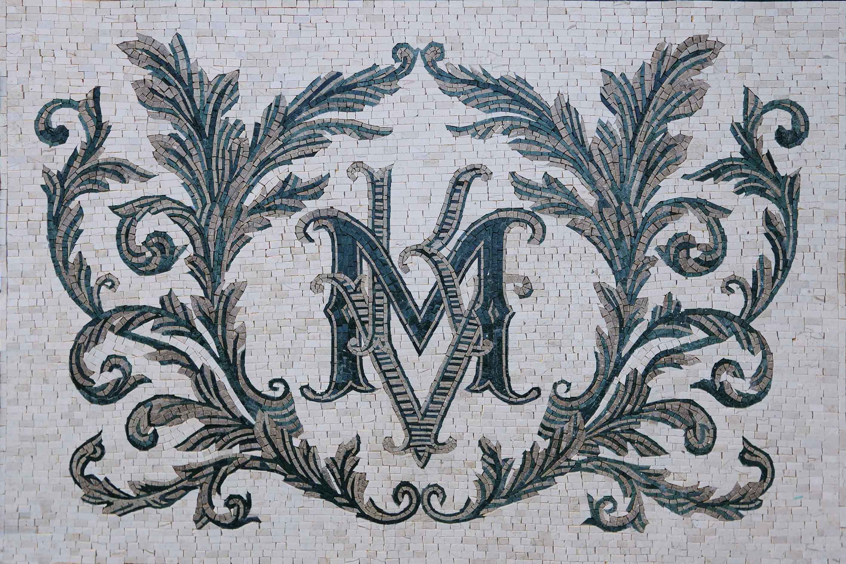Ornate Leaf Monogram - Marble Mosaic Tree - Mesh Backing