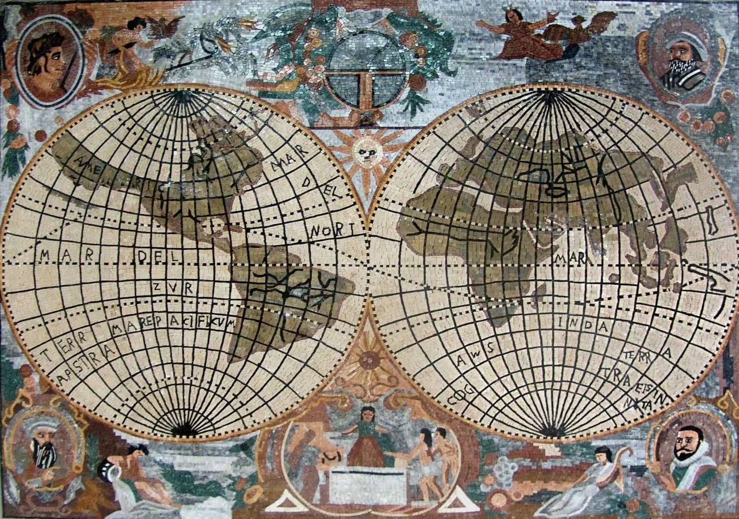 Old World Map - Marble Mosaic Garden Art - Mesh Backing