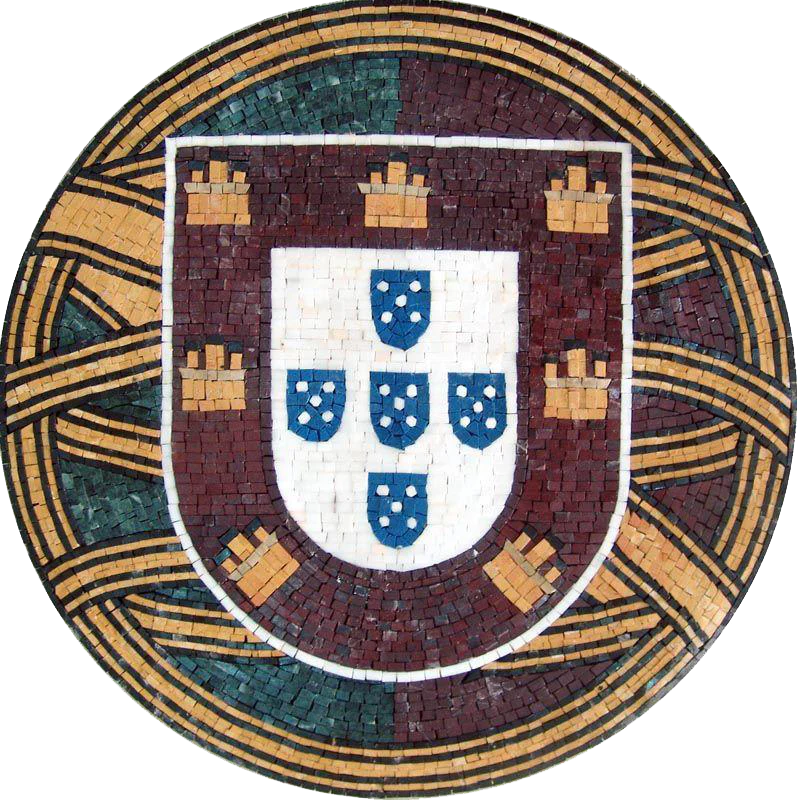Portuguese Flag Shield - Marble Backsplash Mosaic Medallion Art - Mesh Backing